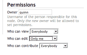 Screenshot of permissions form